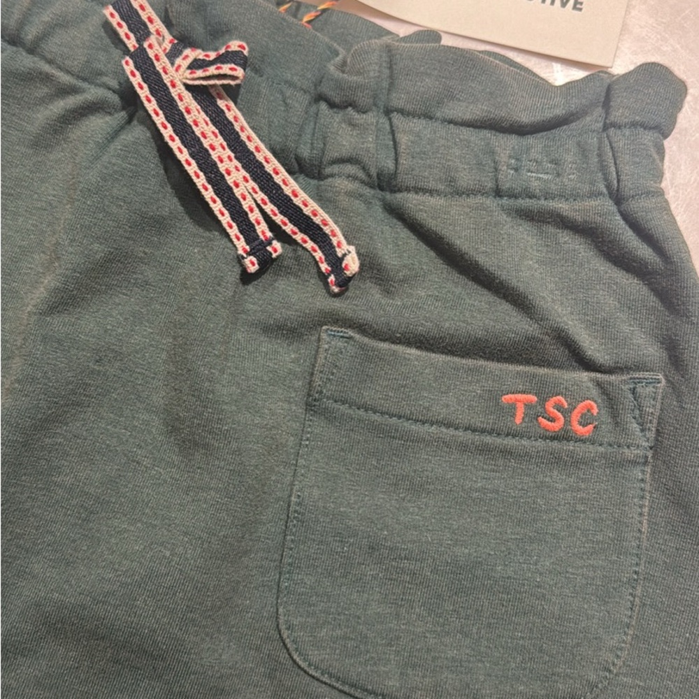 Kids Green Drawstring Pocket Sweatshorts with TSC Stitching